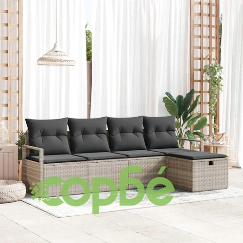 Градински комплект мебели полиратан 5 части светлосив 230x117x85 см ➤ топ цена ➤ sorbe.bg