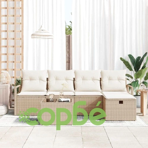 Градински комплект мебели 6 части с възглавници от полиратан бежов и кремав ➤ топ цена ➤ sorbe.bg