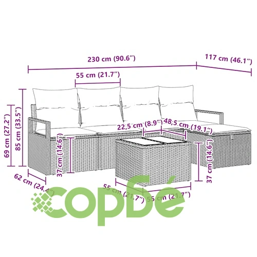 Градински комплект мебели 6 части полиратан светлосив 230x117x85 см ➤ топ цена ➤ sorbe.bg