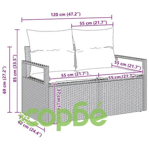 Градински комплект дивани 6 части, полиратан, сиво и тъмносиньо ➤ топ цена ➤ sorbe.bg