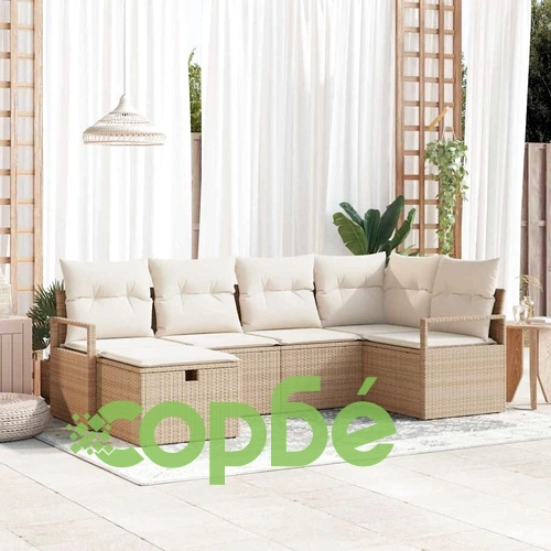 Градински комплект диван 6 части с възглавници от полиратан бежово и кремаво 232x122x85 см ➤ топ цена ➤ sorbe.bg