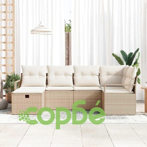 Градински комплект диван 6 части с възглавници от полиратан бежово и кремаво 232x122x85 см ➤ топ цена ➤ sorbe.bg