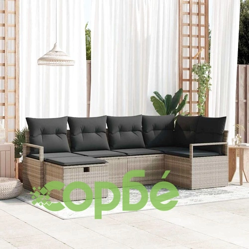 Градински диван комплект 6 части полиратан светлосив 232x122x85 см ➤ топ цена ➤ sorbe.bg