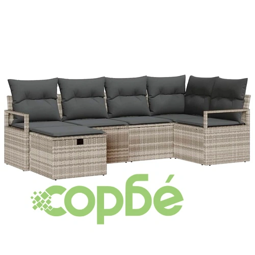 Градински диван комплект 6 части полиратан светлосив 232x122x85 см ➤ топ цена ➤ sorbe.bg