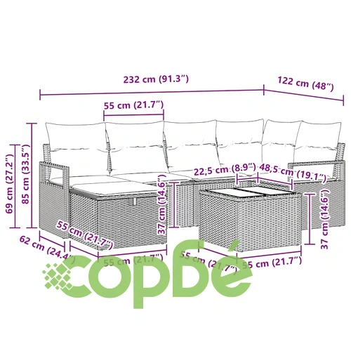 Градински комплект мебели 7 части черен полиратан 232x122x85 см с възглавници ➤ топ цена ➤ sorbe.bg