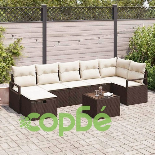 Градински комплект мебели 8 части с възглавници от полиратан кафяво и кремаво ➤ топ цена ➤ sorbe.bg