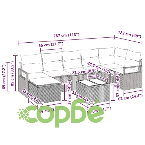 8-частен градински комплект от полиратан с възглавници 287x122 см бежов и светлосив ➤ топ цена ➤ sorbe.bg