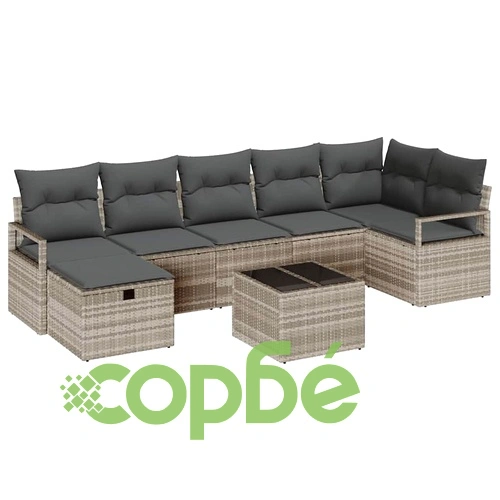 Градински комплект мебели от полиратан 8 части светлосив 287x122x85 см ➤ топ цена ➤ sorbe.bg