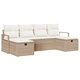 Градински диван комплект 6 части с възглавници от полиратан бежов и кремав