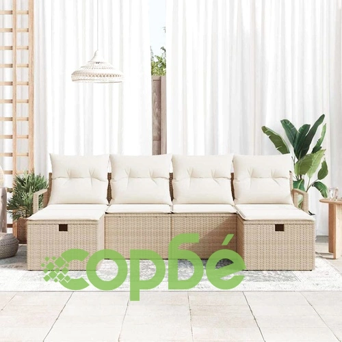 Градински диван комплект 6 части с възглавници от полиратан бежов и кремав ➤ топ цена ➤ sorbe.bg