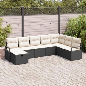 Градински комплект мебели 8 части полиратан черно и кремаво 287x177x85 см