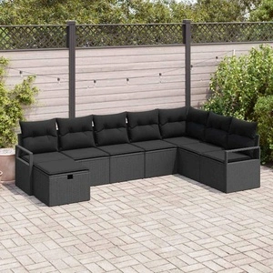 Градински модулен диван комплект 8 части черен полиратан 287x177x85 см