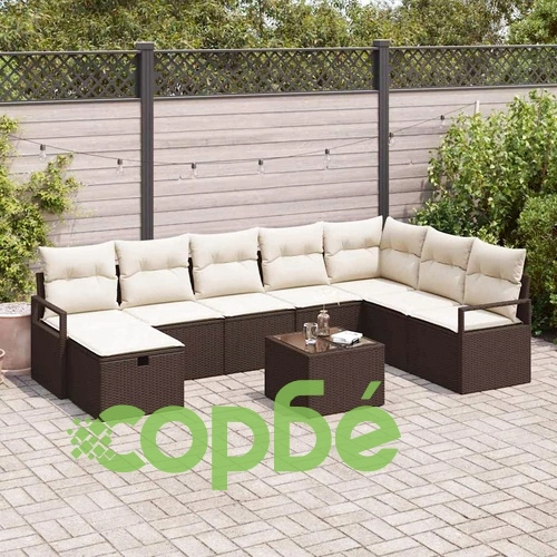 9-елементен градински ратанов комплект с възглавници кафяв и кремав ➤ топ цена ➤ sorbe.bg