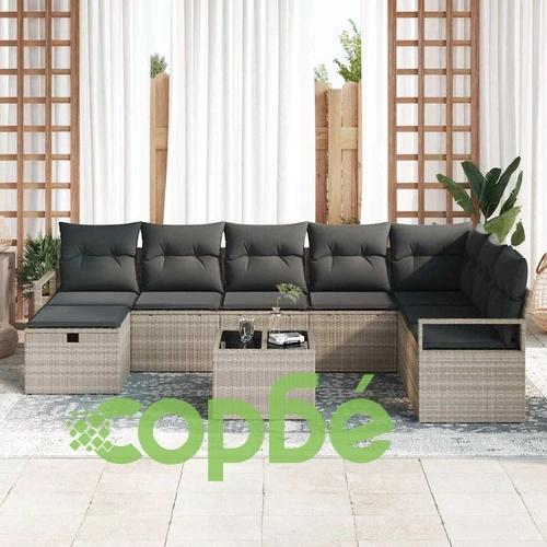 Градински модулен диван комплект 9 части полиратан светлосив 287x177x85 см ➤ топ цена ➤ sorbe.bg