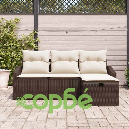 Градински комплект мебели 4 части с възглавници кафяв полиратан ➤ топ цена ➤ sorbe.bg