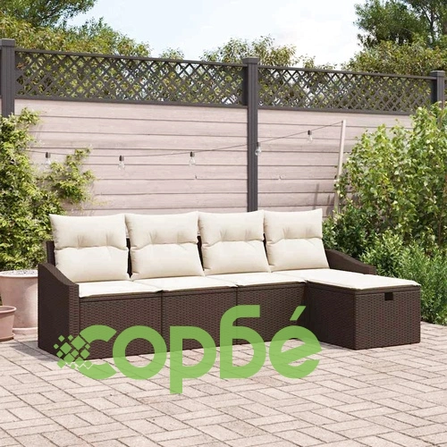 5-частен градински комплект диван с възглавници кафяв полиратан 233x117x85 см ➤ топ цена ➤ sorbe.bg