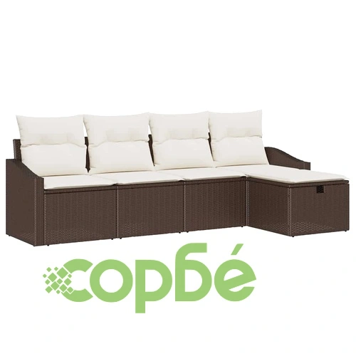 5-частен градински комплект диван с възглавници кафяв полиратан 233x117x85 см ➤ топ цена ➤ sorbe.bg