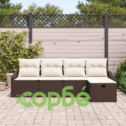 5-частен градински комплект диван с възглавници кафяв полиратан 233x117x85 см ➤ топ цена ➤ sorbe.bg