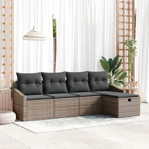 Градински диван комплект 5 части с възглавници сив полиратан 233x117x85 см