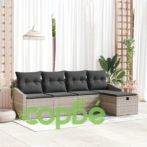 Градински комплект мебели 5 части светлосиво полиратан с възглавници ➤ топ цена ➤ sorbe.bg