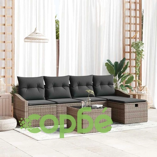 Градински диван комплект 6 части с възглавници сив полиратан 55x55x37 см ➤ топ цена ➤ sorbe.bg