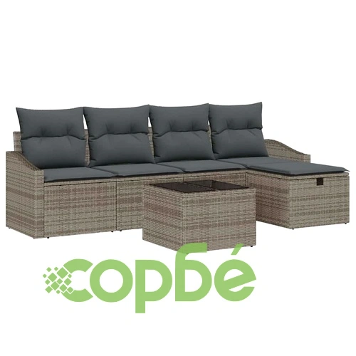 Градински диван комплект 6 части с възглавници сив полиратан 55x55x37 см ➤ топ цена ➤ sorbe.bg