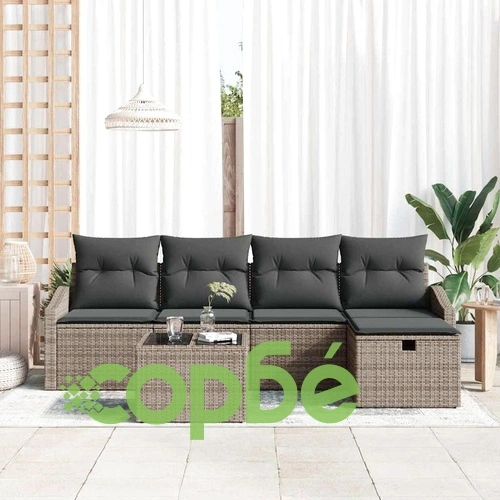 Градински диван комплект 6 части с възглавници сив полиратан 55x55x37 см ➤ топ цена ➤ sorbe.bg
