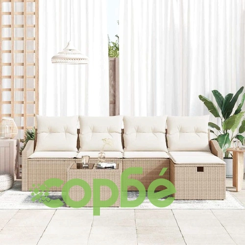 6-частен градински диван комплект с възглавници бежов полиратан ➤ топ цена ➤ sorbe.bg
