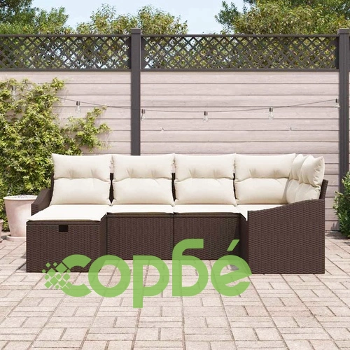 Градински комплект мебели 6 части с възглавници от полиратан кафяв и кремав ➤ топ цена ➤ sorbe.bg