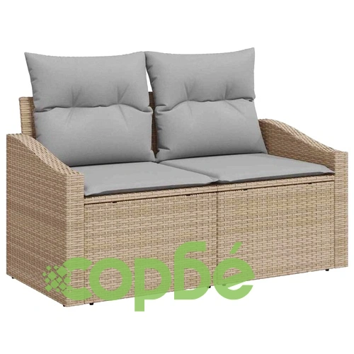 Градински комплект мебели 6 части с възглавници от полиратан бежов и светло сив ➤ топ цена ➤ sorbe.bg
