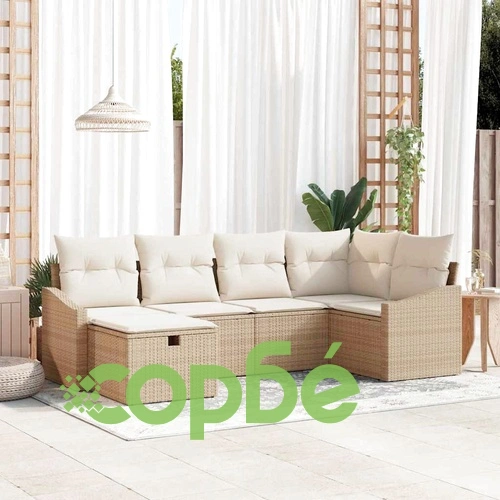 Градински комплект мебели 6 части с възглавници полиратан бежов кремав ➤ топ цена ➤ sorbe.bg