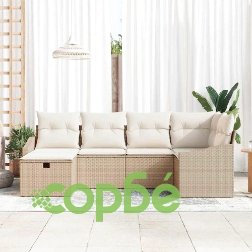 Градински комплект мебели 6 части с възглавници полиратан бежов кремав ➤ топ цена ➤ sorbe.bg