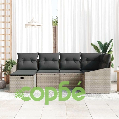 Градински комплект мебели 6 части с възглавници полиратан светло сиво ➤ топ цена ➤ sorbe.bg