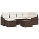Градински комплект мебели 7 части с възглавници - полиратан кафяв и кремав