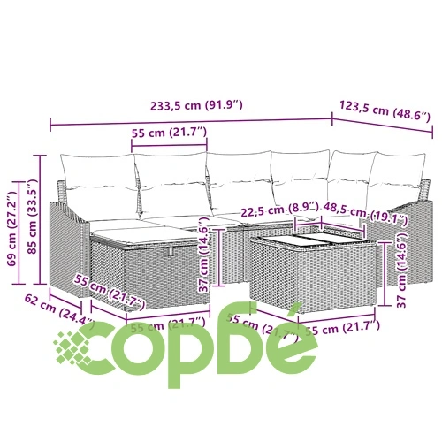Градински комплект мебели 7 части с възглавници - полиратан бежов и кремав ➤ топ цена ➤ sorbe.bg