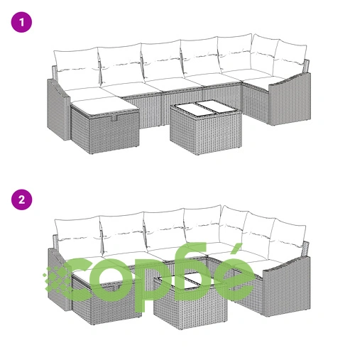 Комплект градински диван от 8 части с възглавници - сив полиратан, за 7 души ➤ топ цена ➤ sorbe.bg