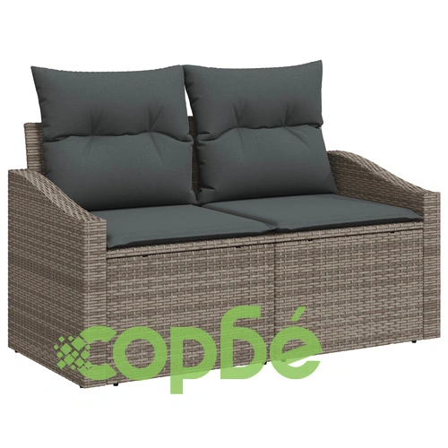 Комплект градински диван от 8 части с възглавници - сив полиратан, за 7 души ➤ топ цена ➤ sorbe.bg