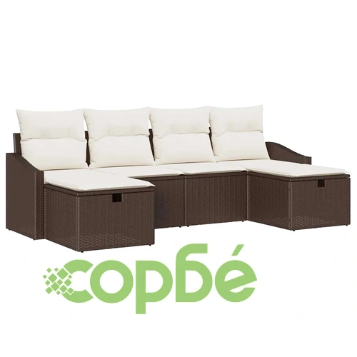 Градински комплект мебели полиратан 6 места с възглавници кафяв 233x117x85 см ➤ топ цена ➤ sorbe.bg