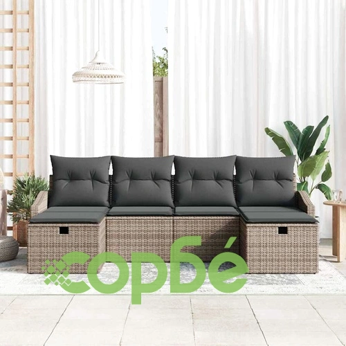 Градински диван комплект 6 части с възглавници сив полиратан 233x117x85 см ➤ топ цена ➤ sorbe.bg