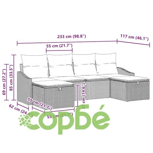 Градински диван комплект 6 части светлосив полиратан с възглавници ➤ топ цена ➤ sorbe.bg