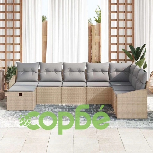Градински диван комплект 8 части с възглавници бежов полиратан 288x178 см ➤ топ цена ➤ sorbe.bg