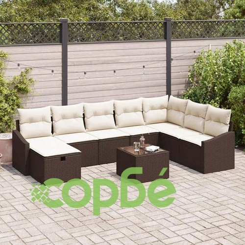 Градински комплект мебели 9 части с възглавници кафяв полиратан ➤ топ цена ➤ sorbe.bg