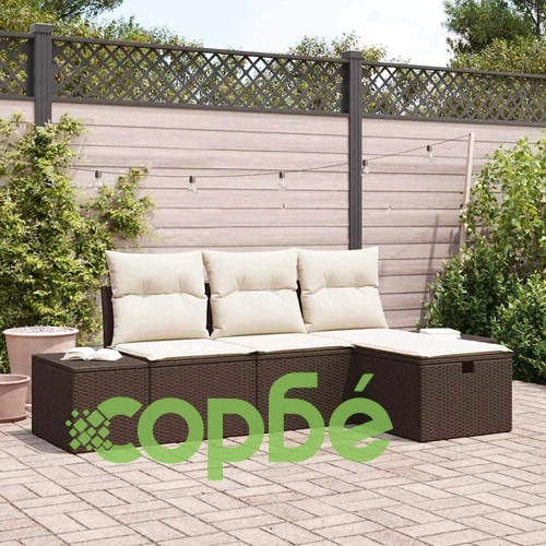 Градински комплект мебели с възглавници 4 части кафяв полиратан 239x117x85 см ➤ топ цена ➤ sorbe.bg