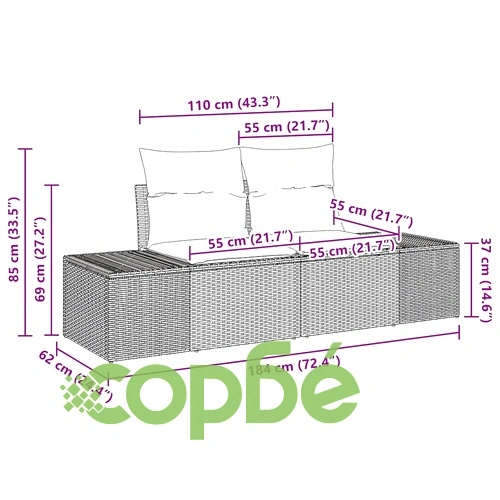 Градински комплект мебели с възглавници 4 части кафяв полиратан 239x117x85 см ➤ топ цена ➤ sorbe.bg