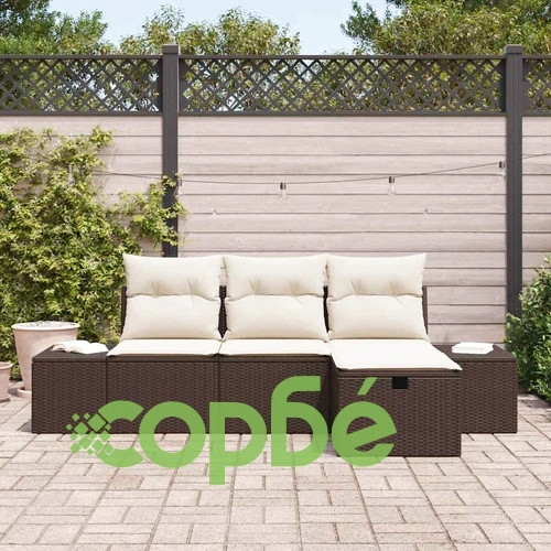 Градински комплект мебели с възглавници 4 части кафяв полиратан 239x117x85 см ➤ топ цена ➤ sorbe.bg