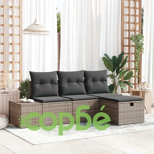 Градински комплект диван 4 части с възглавници сив полиратан 239x117x85 см ➤ топ цена ➤ sorbe.bg