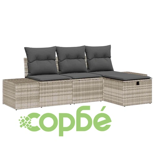 Модулен градински диван комплект 4 части светлосиво полиратан 239x117x85 см ➤ топ цена ➤ sorbe.bg