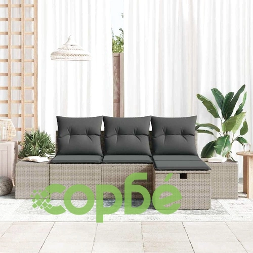 Модулен градински диван комплект 4 части светлосиво полиратан 239x117x85 см ➤ топ цена ➤ sorbe.bg