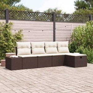 Градински комплект мебели 5 части с възглавници кафяв полиратан 239x117x85 см