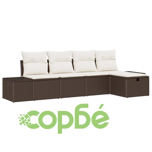 Градински комплект мебели 5 части с възглавници кафяв полиратан 239x117x85 см ➤ топ цена ➤ sorbe.bg